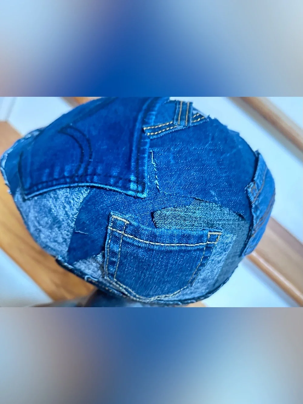 Upcycled Denim Patchwork Newsboy Cap - Blue size L/XL